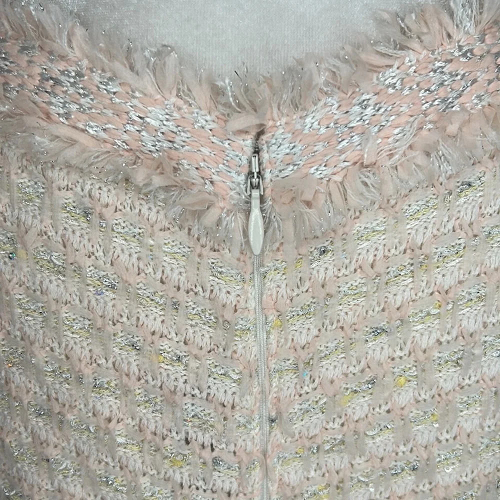 St.John Tweed Sheath Dress Pink  French Rose Combo With Silver Metallic Size 10 - Picture 11 of 16